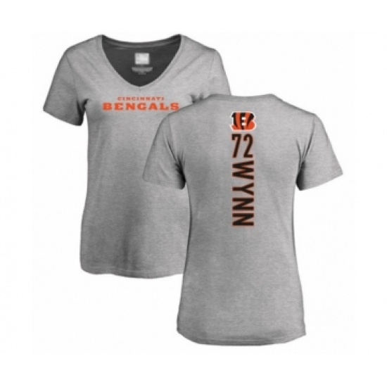 Football Women's Cincinnati Bengals #72 Kerry Wynn Ash Backer V-Neck T-Shirt