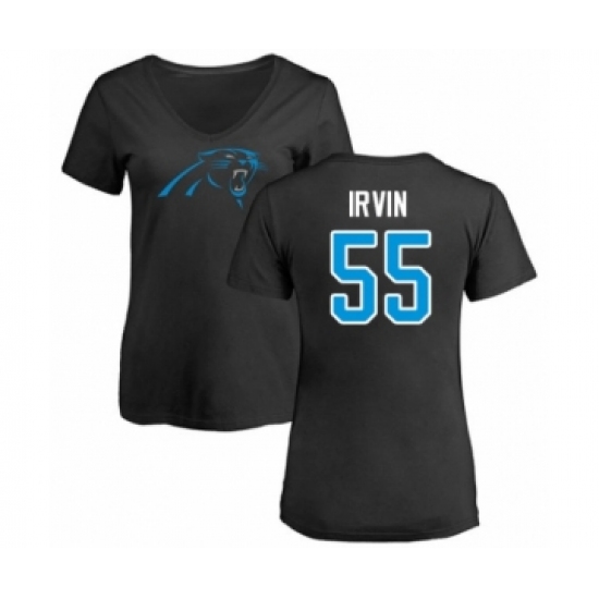 Football Women's Carolina Panthers #55 Bruce Irvin Black Name & Number Logo Slim Fit T-Shirt