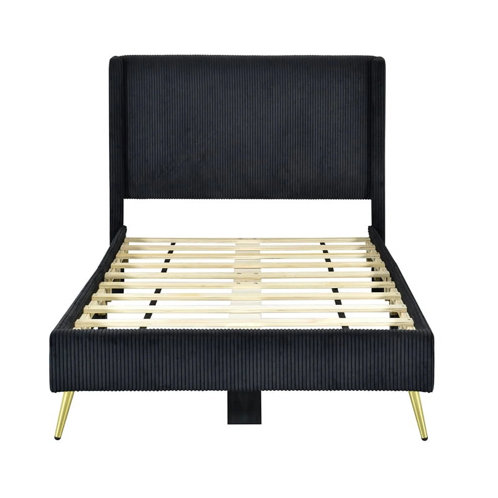 Better Home Products Vita Solid Wood & Velvet Twin Size Platform Bed in Black