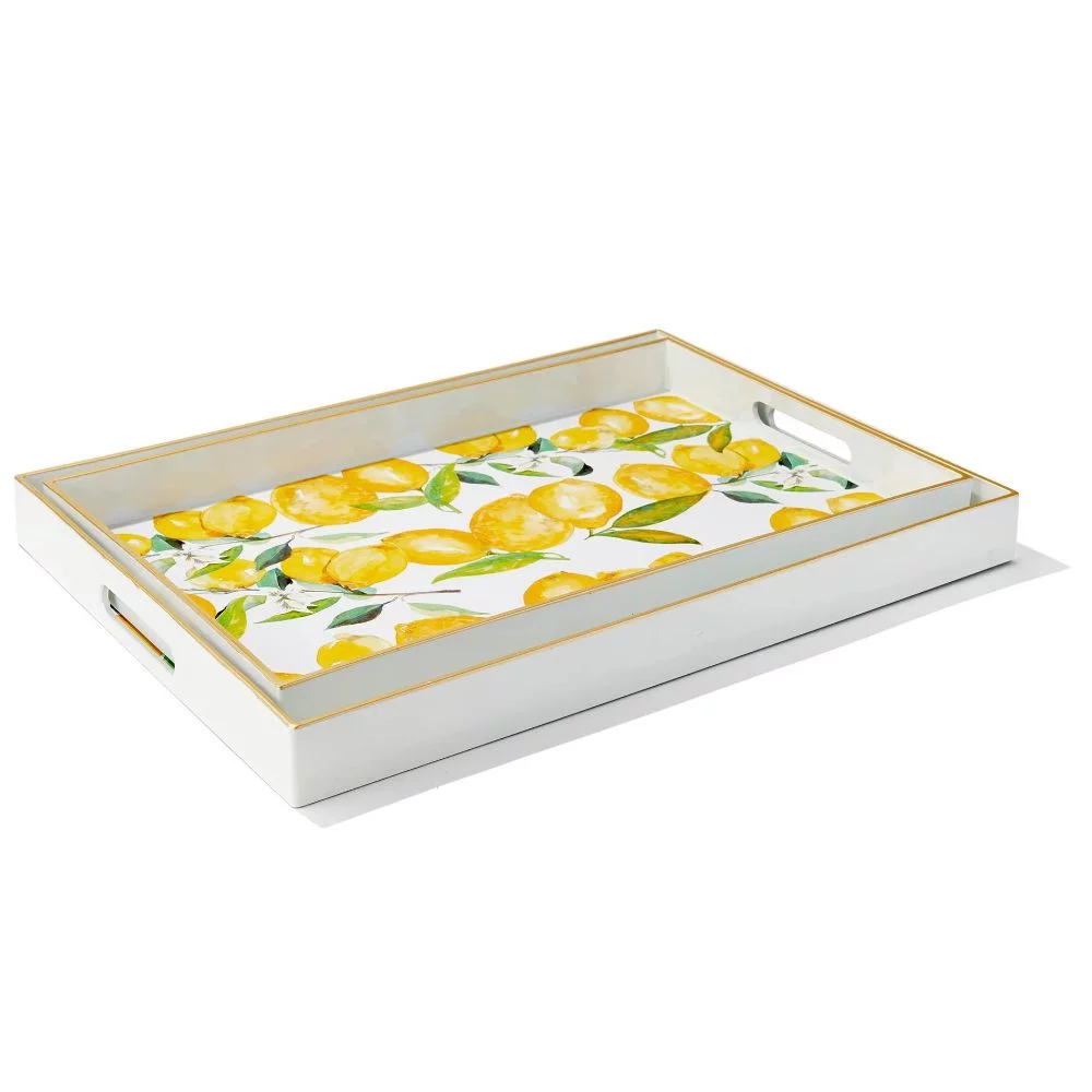 American Atelier, Lemon Branches Polypropylene Rectangular Serving Tray with Handles, Set of 2 - Curated Treasures Market