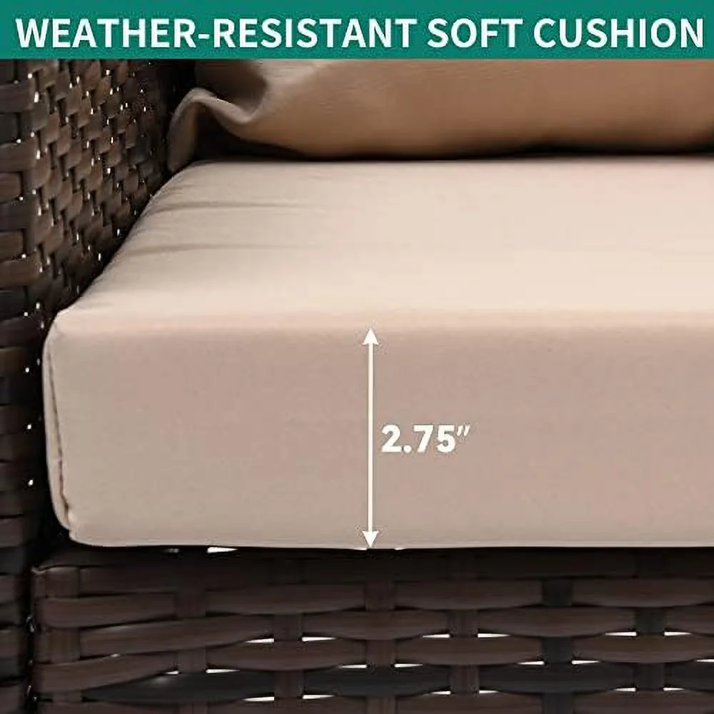 GVJMTKP Wicker Hanging Porch Swing Chair Outdoor Brown Rattan Patio Swing Lounge w/ 2 Back Cushions Capacity 530lbs for Garden  Balcony  Living Room  Beige - Curated Treasures Market