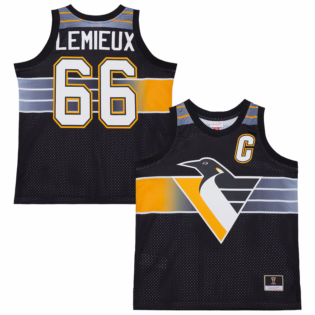 Unisex Pittsburgh Penguins Mario Lemieux Mitchell & Ness Black Maxxed Out Fashion Basketball Jersey