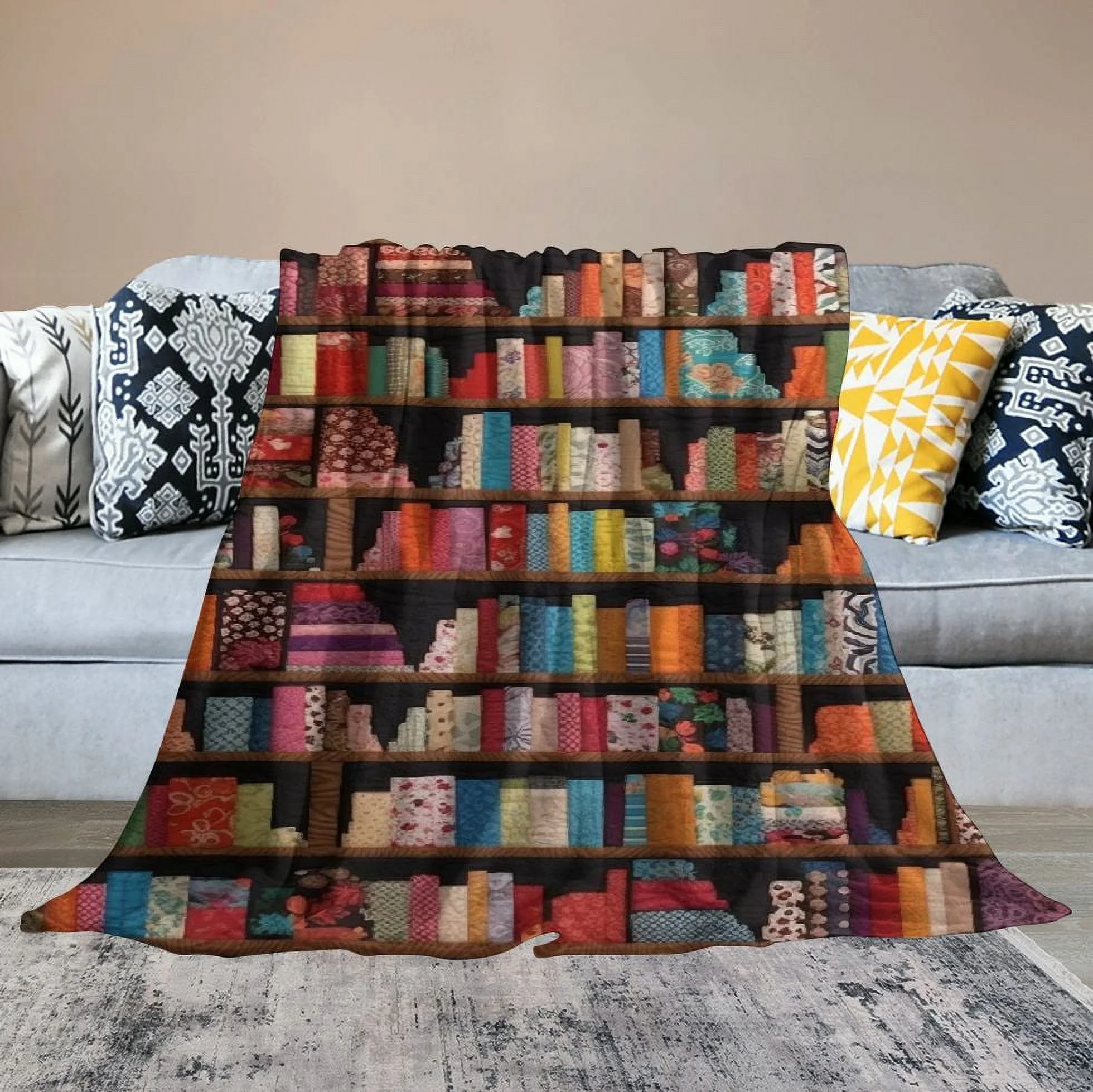 COMIO ART & ARTIFACT Library Books Quilted Throw Blanket - Curated Treasures Market