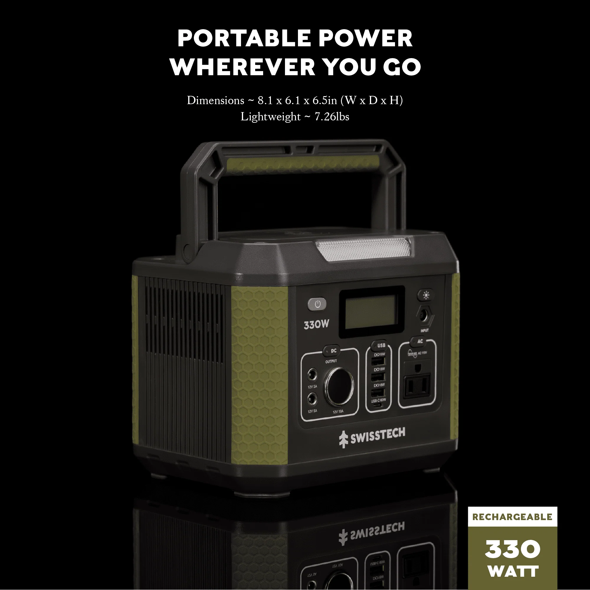 Swiss Tech 330W Portable Power Station, 288.6Wh, Solar Powered Battery for Camping and Travel Emergency
