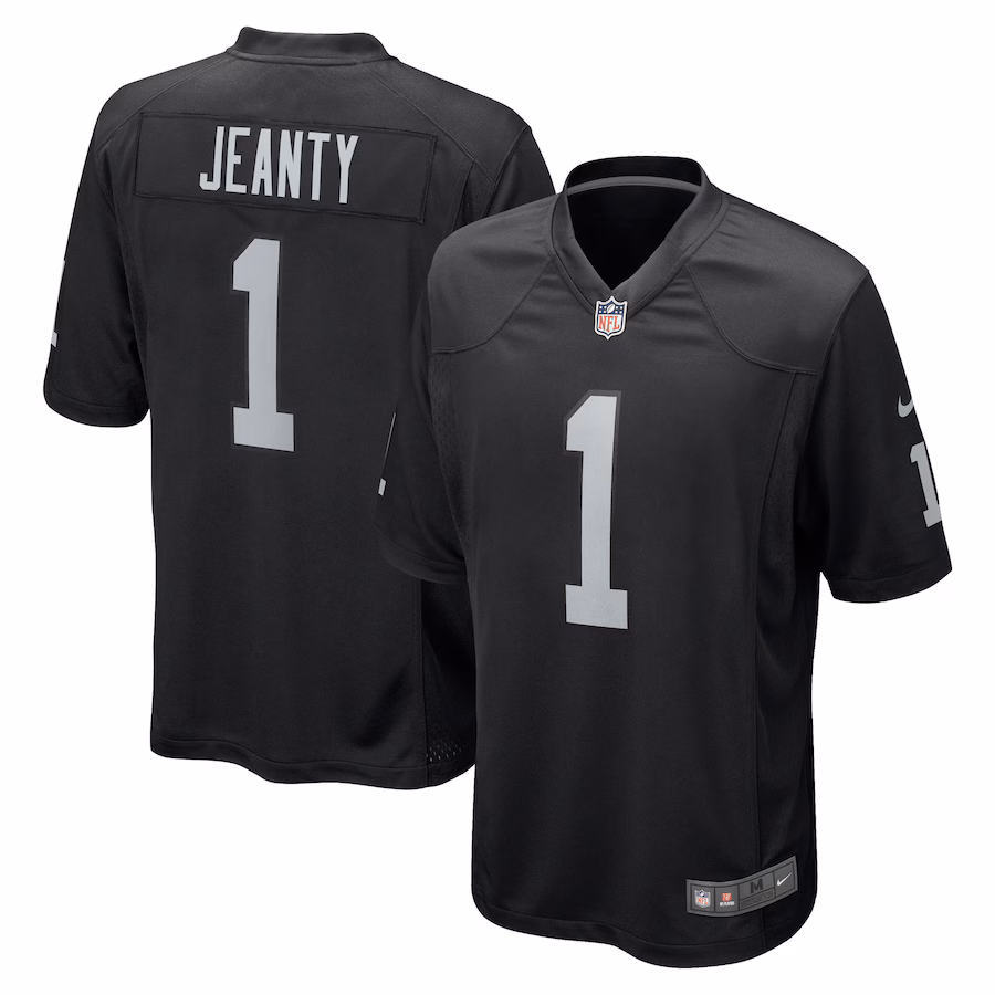 Men's Las Vegas Raiders Ashton Jeanty Nike Black 2025 NFL Draft First Round Pick Game Jersey