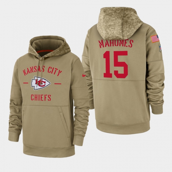 Men's Kansas City Chiefs #15 Patrick Mahomes 2019 Salute to Service Sideline Therma Pullover Hoodie - Tan