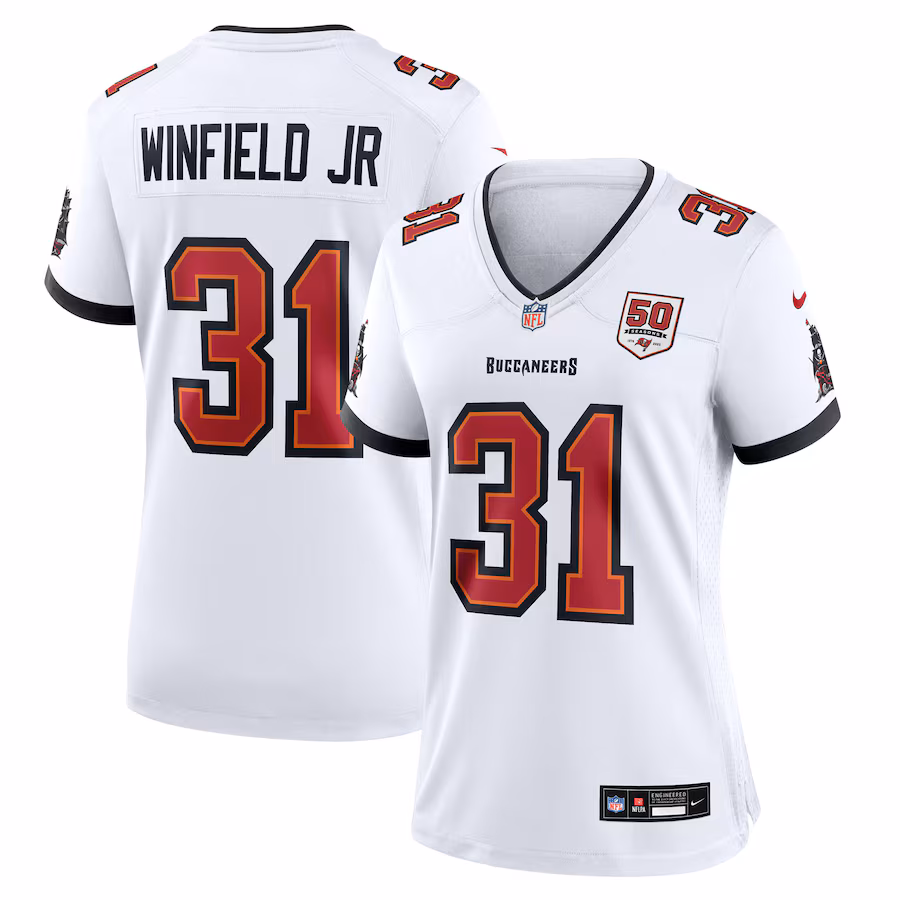 Women's Tampa Bay Buccaneers Antoine Winfield Jr. Nike White 50th Season Patch Game Jersey