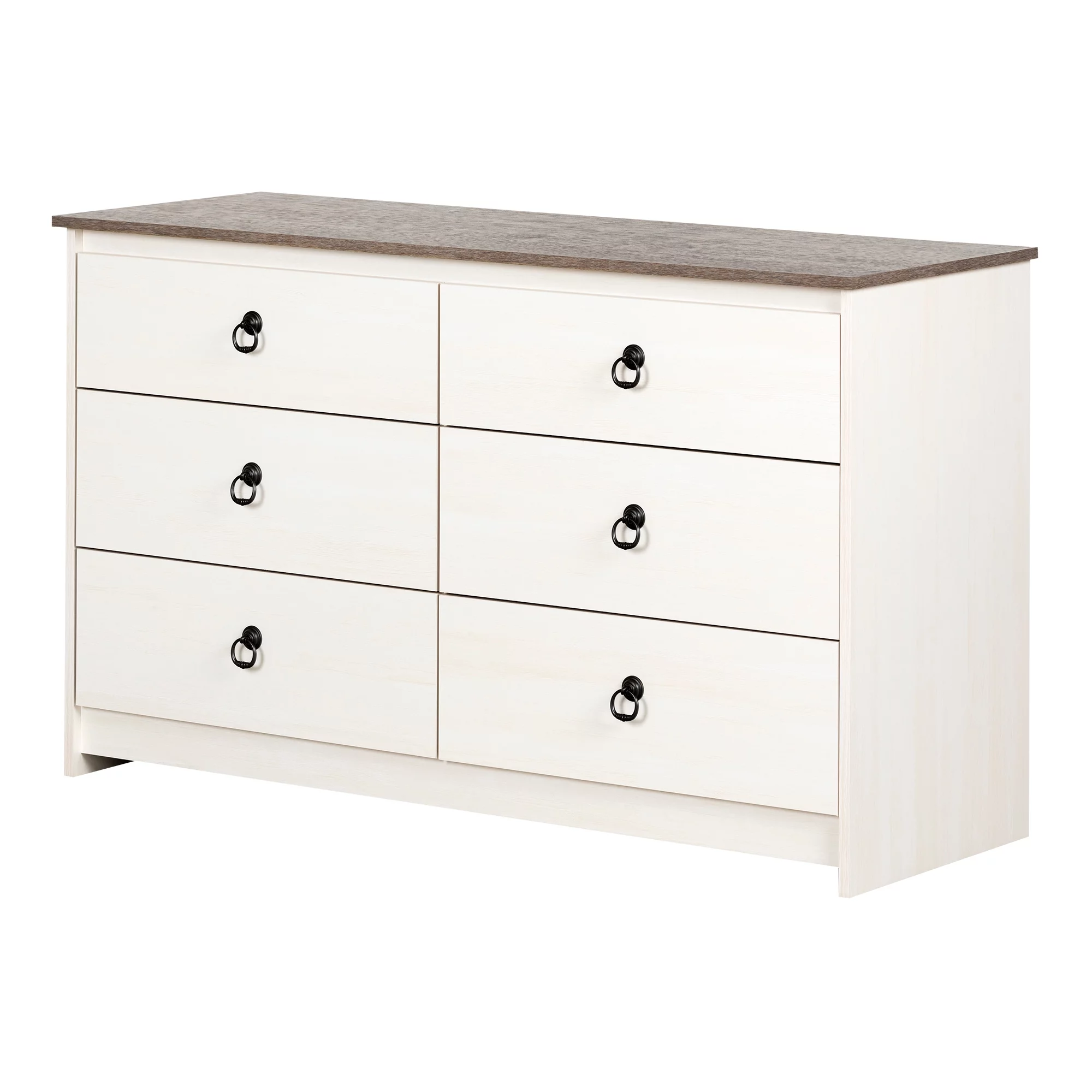 South Shore Plenny 6 Drawer Double Dresser in White and Weathered Oak