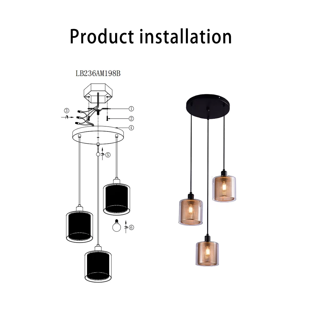 Furniture Decoration 3-head Chandelier Device, Industrial, Vintage Style Hanging Chandelier, Height Adjustable, Gold Openwork Glass Cover, Can Be Used For Kitchen, Bedroom Decorative Lamp