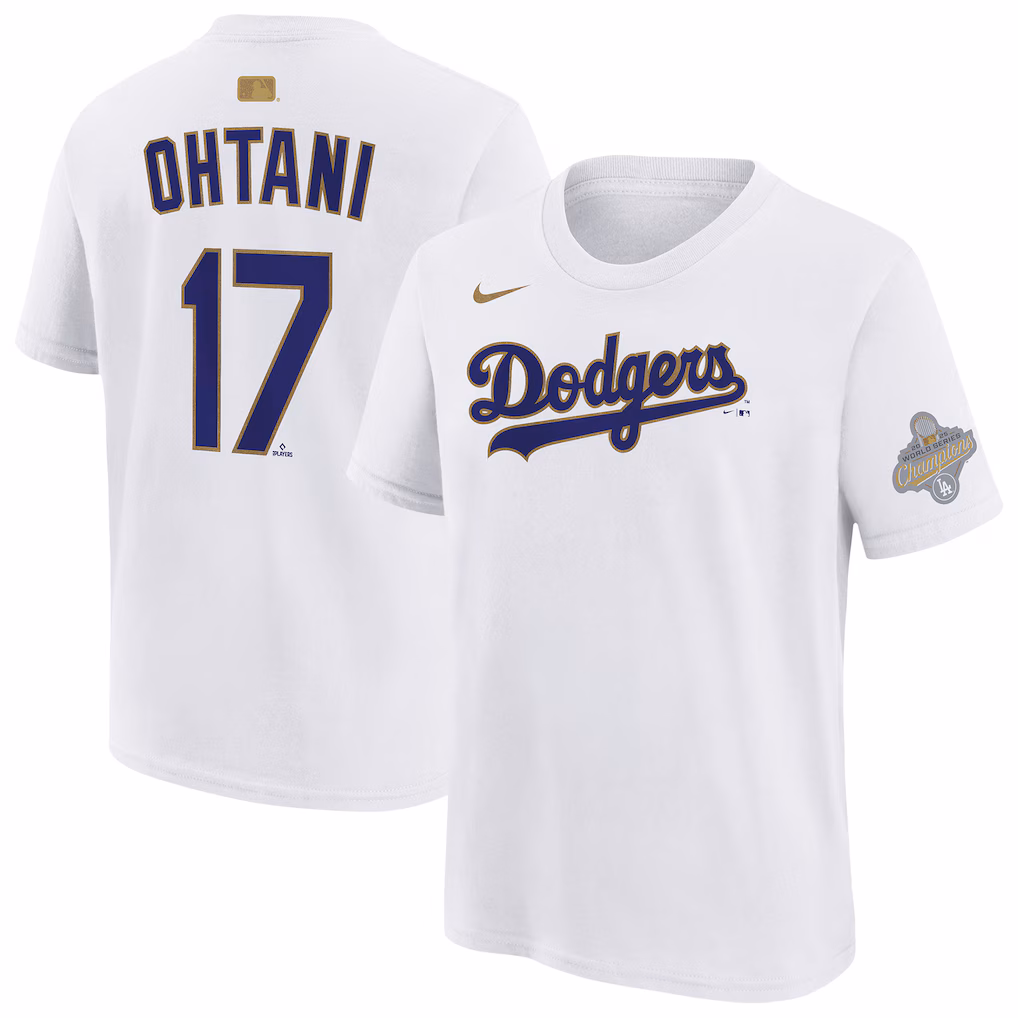 Youth Los Angeles Dodgers Shohei Ohtani Nike White 2026 Gold Collection Name & Number T-Shirt