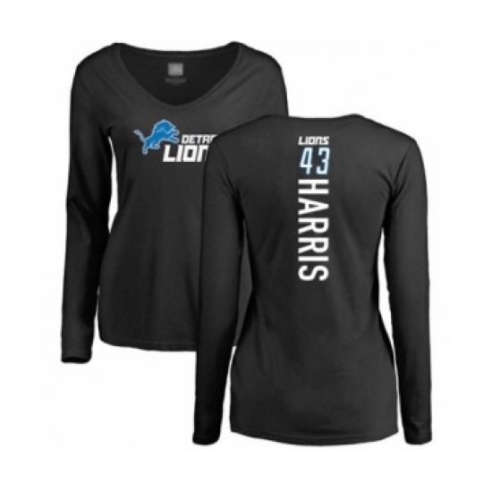 Football Women's Detroit Lions #43 Will Harris Black Backer Long Sleeve T-Shirt