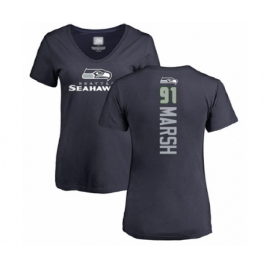 Football Women's Seattle Seahawks #91 Cassius Marsh Navy Blue Backer T-Shirt