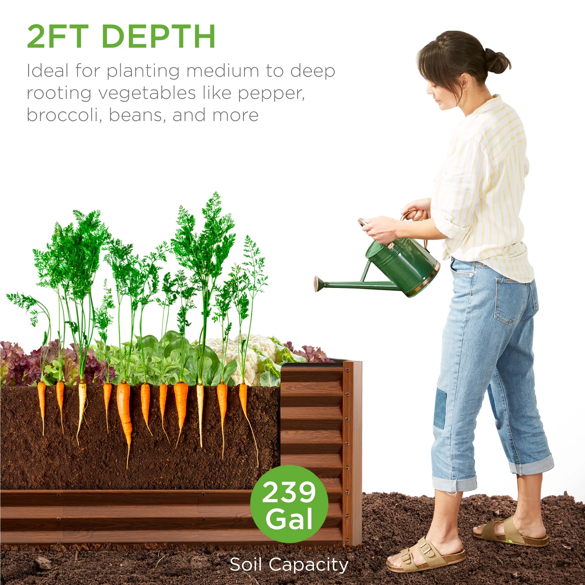 Best Choice Products 8x2x2ft Outdoor Metal Raised Garden Bed, Planter Box for Vegetables, Flowers, Herbs - Wood Grain - Curated Treasures Market
