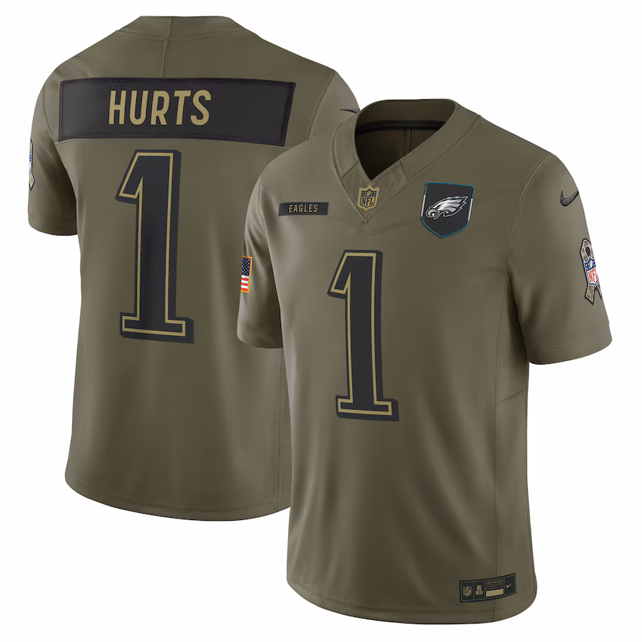Men's Philadelphia Eagles Jalen Hurts Nike Olive 2025 Salute to Service Limited Jersey