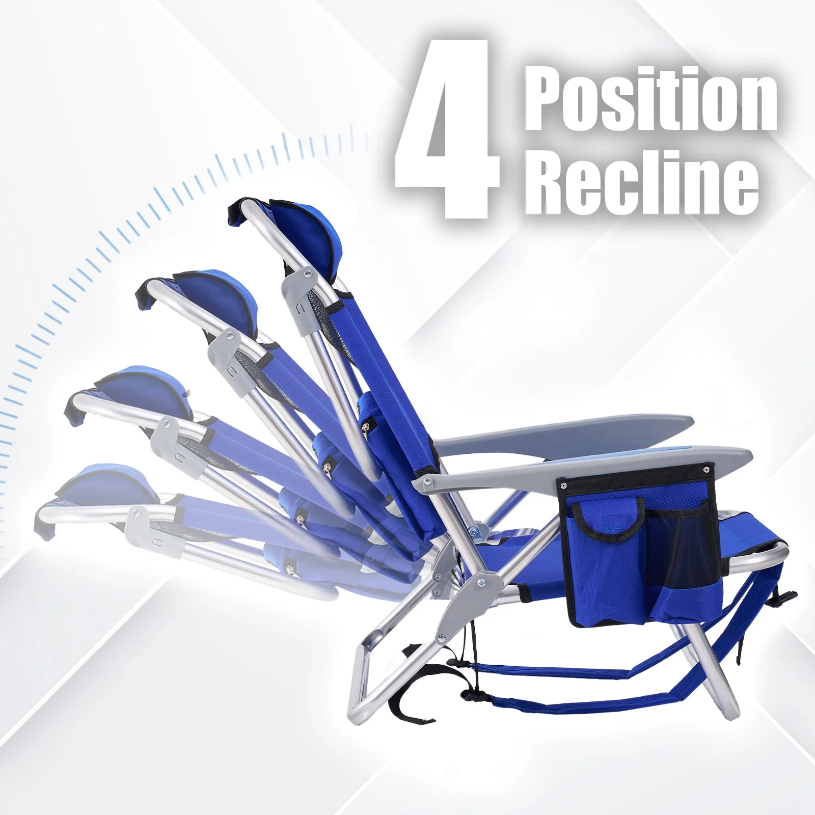 TSCOMON Beach Chair for Adults, 4 Position Portable Backpack Foldable Camping Chair with Headrest, Cup Holder, and Cooler Pouch (Blue,2 Pack) - Curated Treasures Market