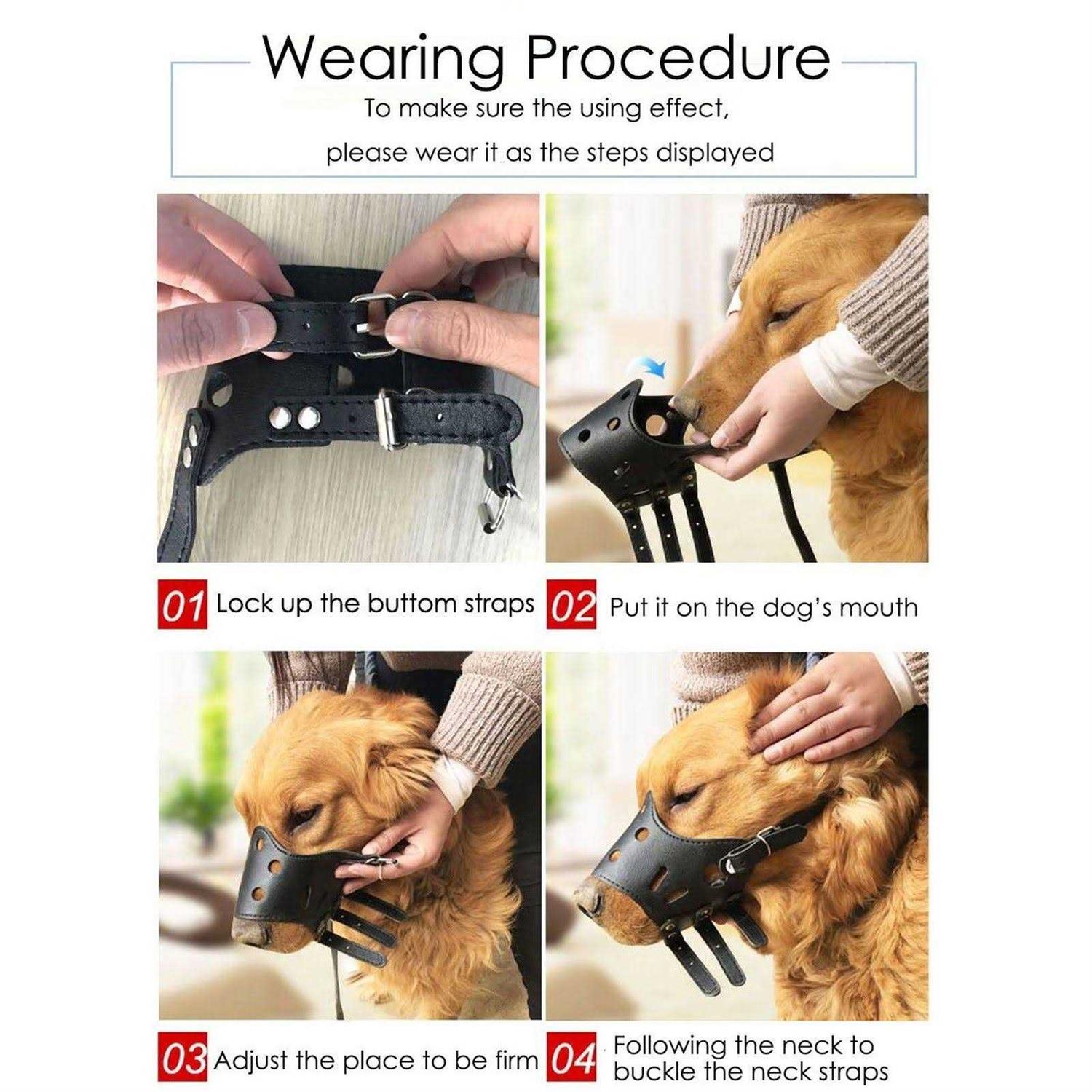 Barkless Dog Muzzle Leather, Comfort Secure Anti-Barking Muzzles For Dog, Breathable And Adjustable, Allows And Eating