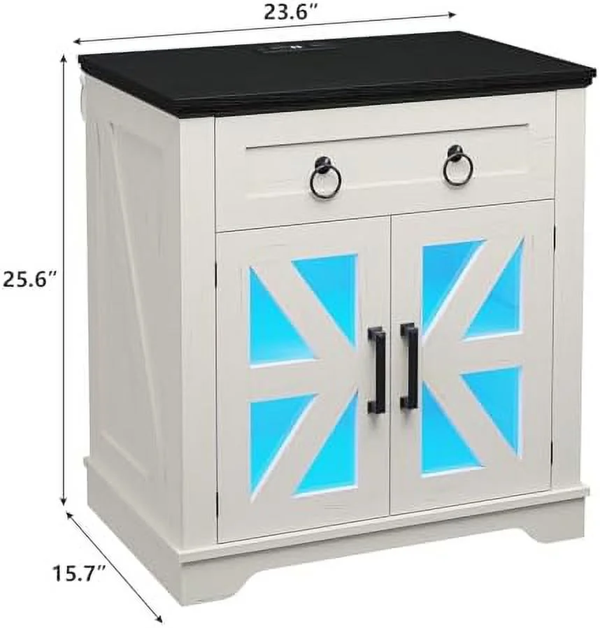 YPDCHB End Table Set 2 with LED Lights  23.6" Large Farmhouse End Table with Charging Station  Night Stand Set 2 with Adjustable  Shlef  for Living Room  Bedroom (White 2PCS) - Curated Treasures Market