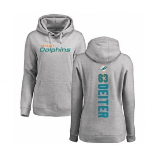 Football Women's Miami Dolphins #63 Michael Deiter Ash Backer Pullover Hoodie