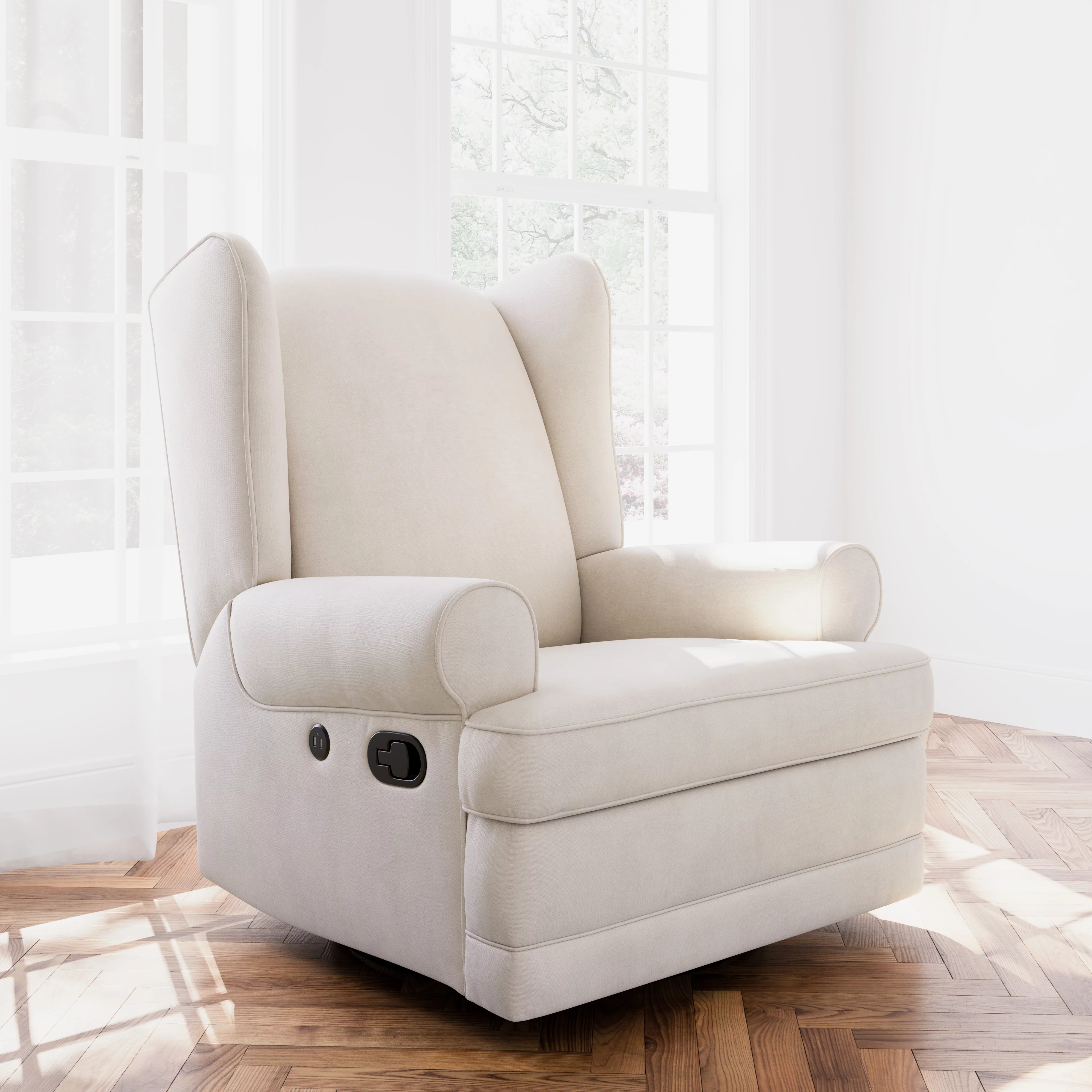 Storkcraft Serenity Wingback Children's Nursery Recline Glider with USB, Ivory - Curated Treasures Market
