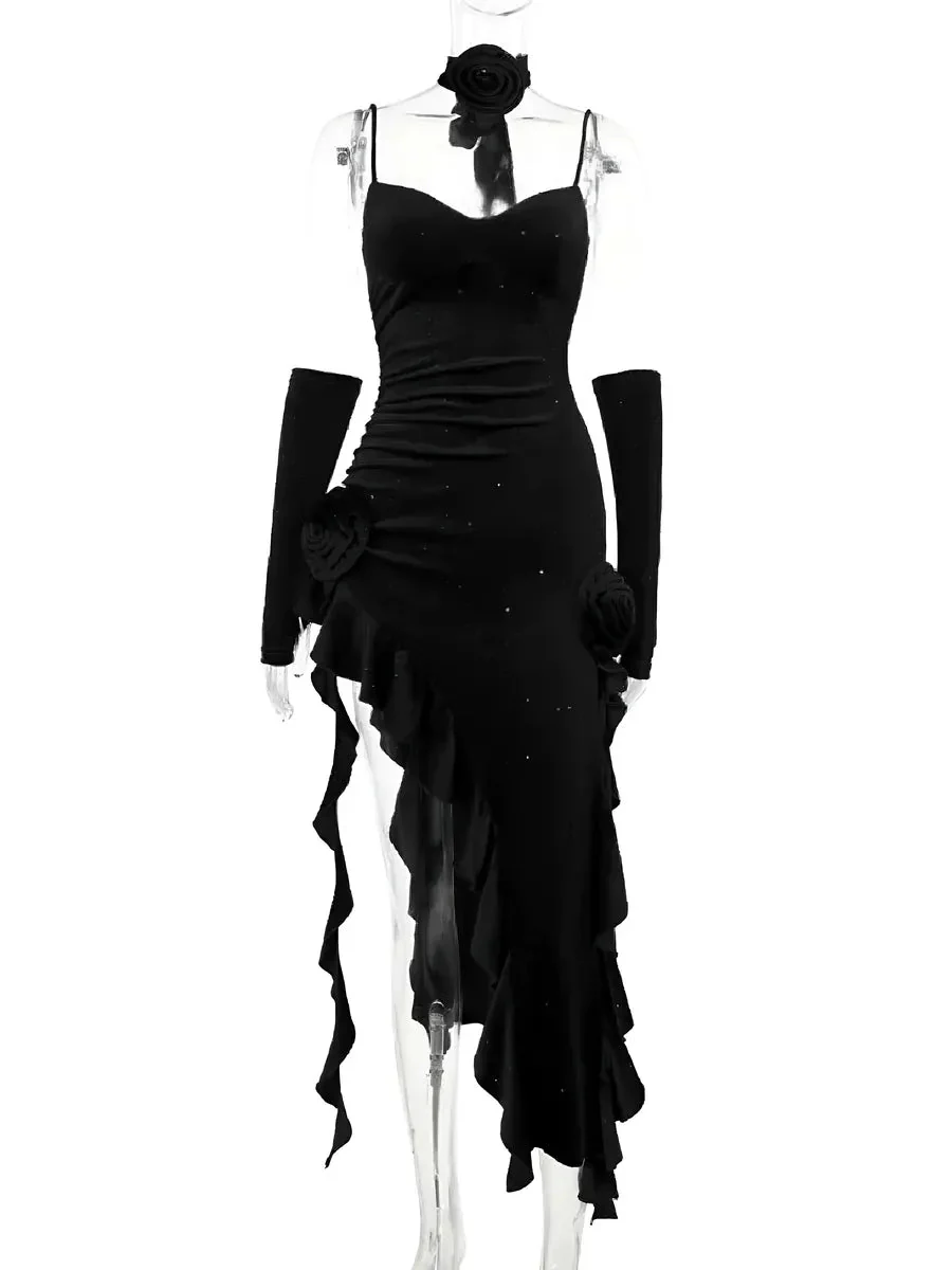 'Red Rose' Holiday Red  Hollow Out Lace Velvet Dress