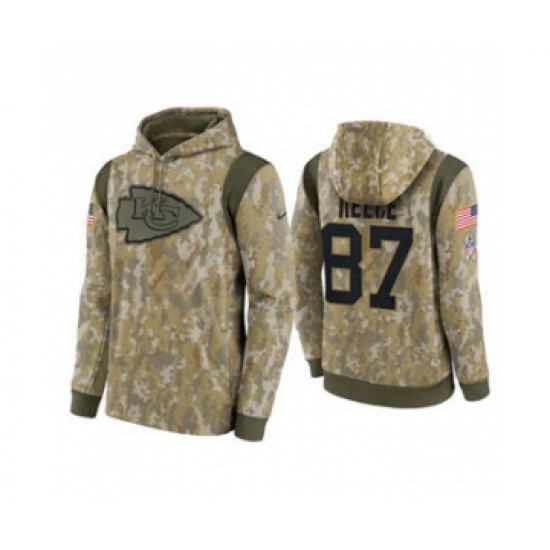 Men's Kansas City Chiefs #87 Travis Kelce Camo 2021 Salute To Service Therma Performance Pullover Football Hoodie