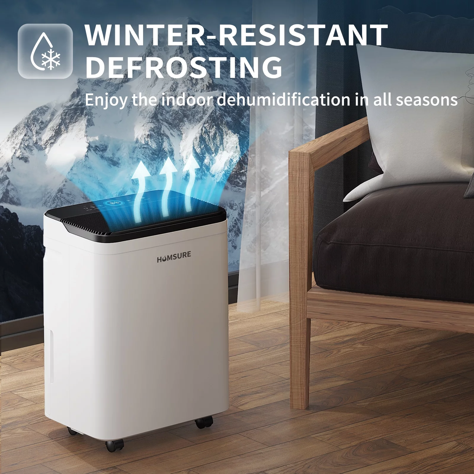 HUMSURE Dehumidifier 50 Pint Intelligent Humidity Control, 4,500 sq. ft. for Basements, Large Rooms, Bathrooms, Max Moisture Removal 70 Pints (95 F, 95% RH)