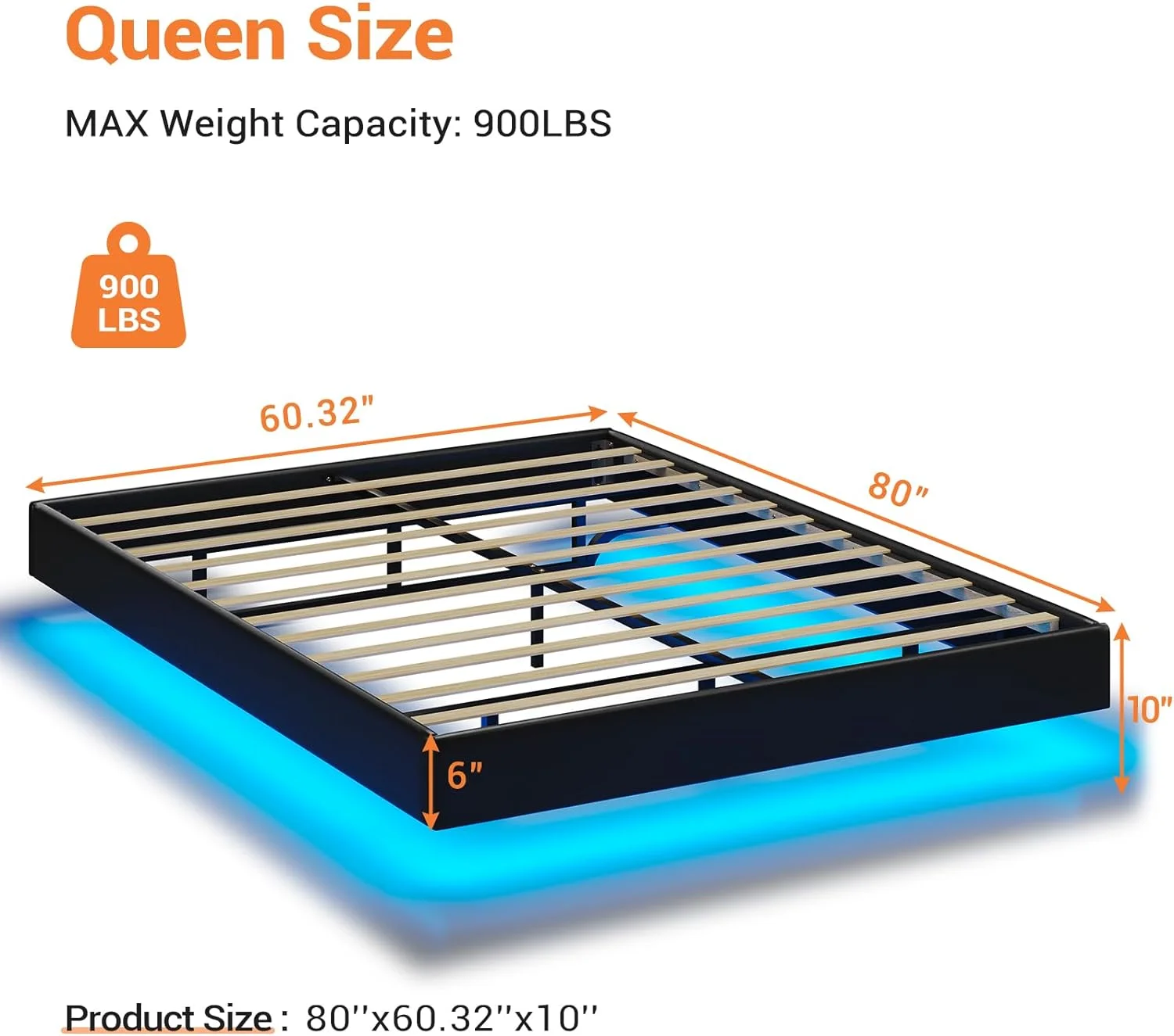 Floating Bed Frame with LED Lights, Queen Size Modern Upholstered Platform Bed Frame, Queen Visual Floating Led Bed,No Box Spring Needed, Easy to Assemble,Black Faux Leather - Curated Treasures Market