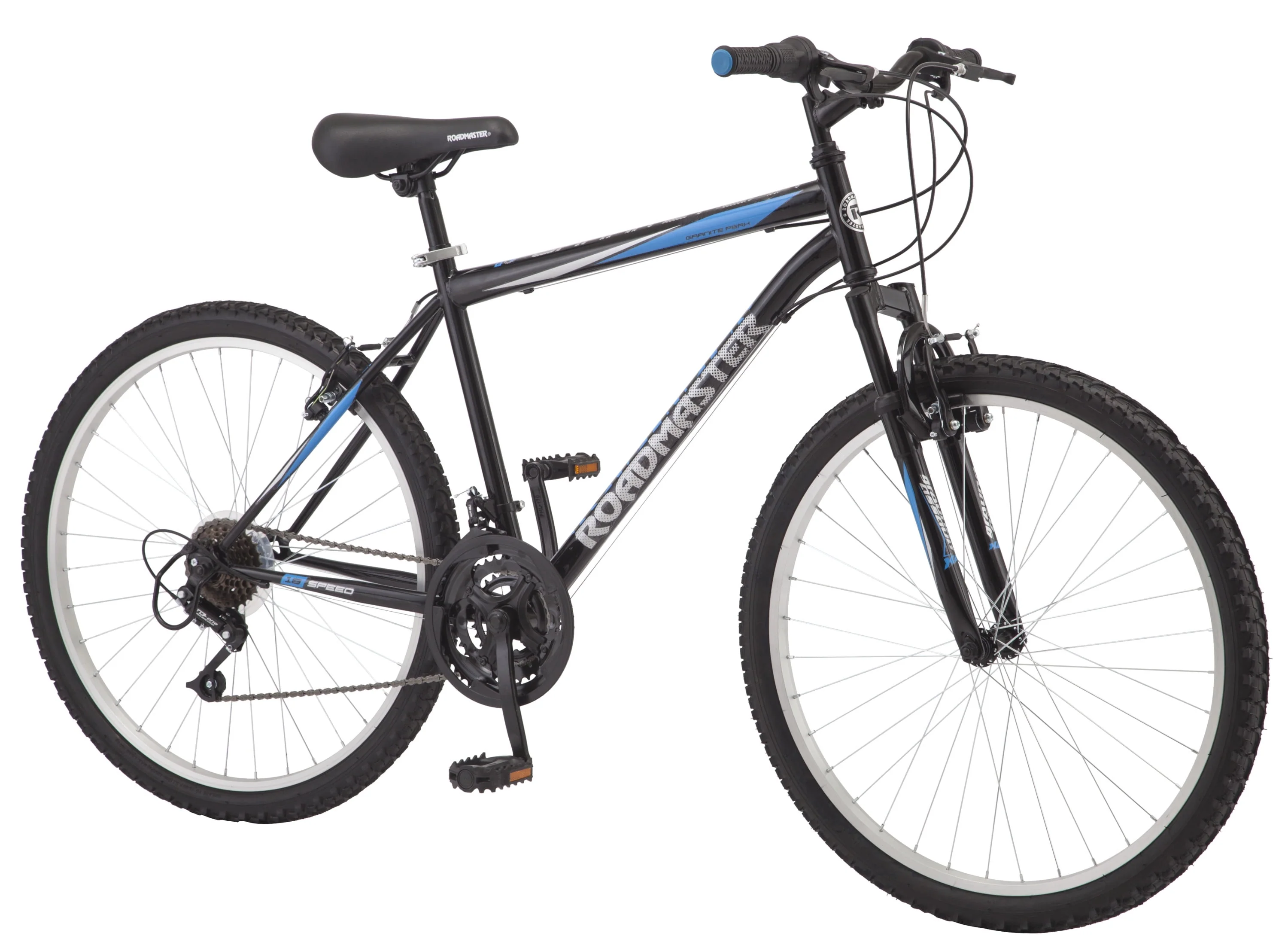 Roadmaster Granite Peak Men's Mountain Bike, 26 Inch wheels, Black/Blue