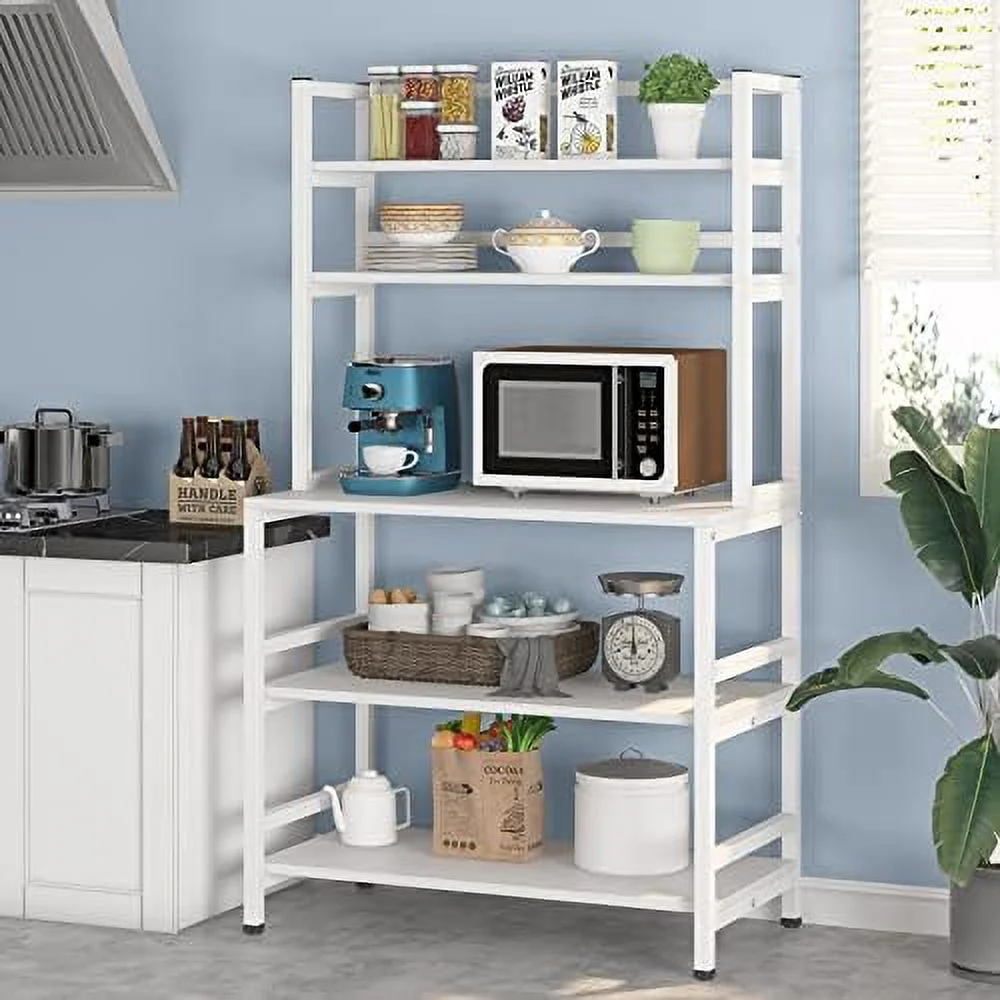 ZWNLKQG Kitchen Bakers Rack with  and Hutch  5-Tier Kitchen Microwave Cart Stand Rack  Free Standing Industrial Kitchen Utility   (White) - Curated Treasures Market