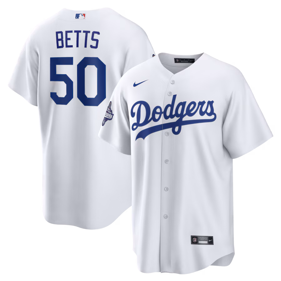 Men's Los Angeles Dodgers Mookie Betts Nike White 2025 World Series Champions Home Replica Jersey