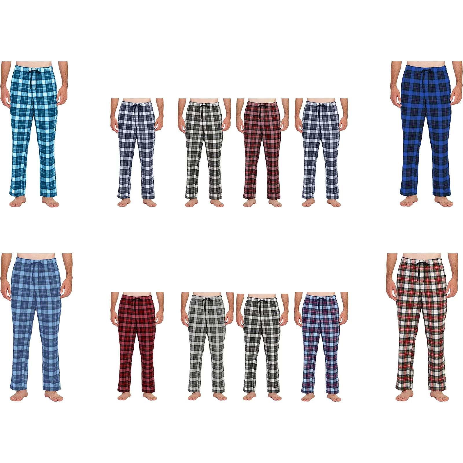 2-Pack: Mens Soft 100% Cotton Flannel Plaid Lounge Pajama Sleep Pants - Curated Treasures Market