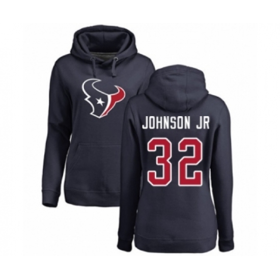 Football Women's Houston Texans #32 Lonnie Johnson Navy Blue Name & Number Logo Pullover Hoodie