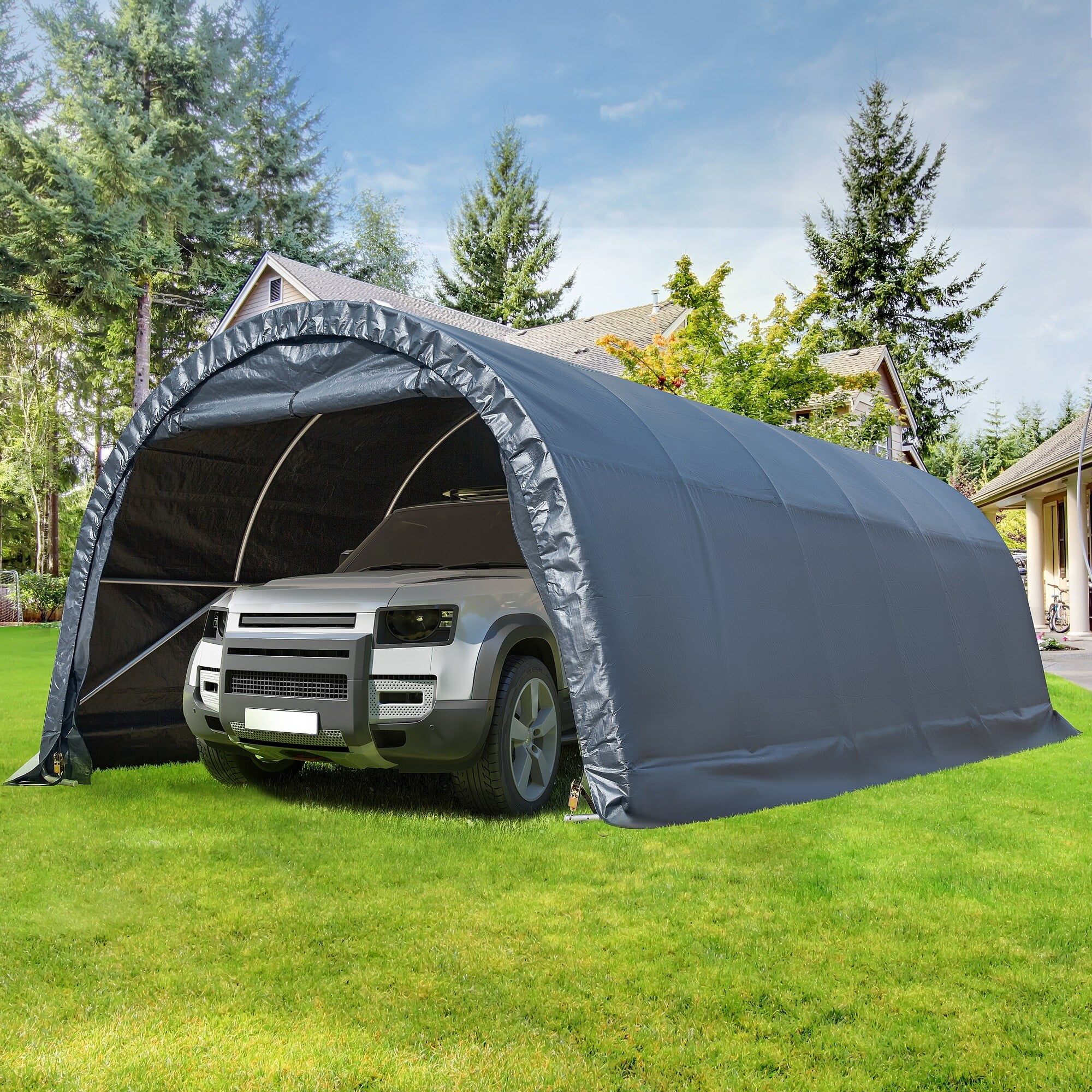 Erommy  Portable Garage, Heavy Duty Carport with All-Steel Metal Frame and Round Style Roof 12' x 24' - Black - Curated Treasures Market