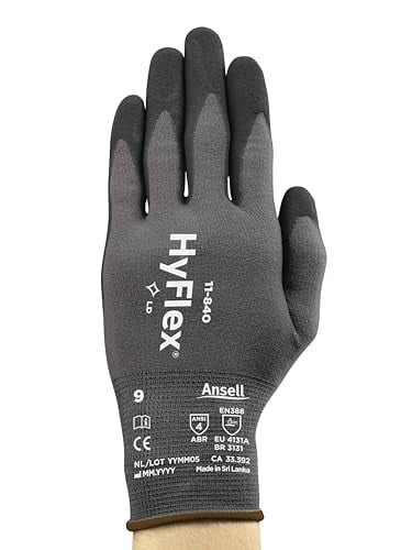 Ansell HyFlex 11-840 Ergonomic Abrasion-Resistant Nylon Spandex Nitrile Coated Industrial Gloves for Automotive, Fabrication - Small (7) Grey (3 Pairs) - Curated Treasures Market