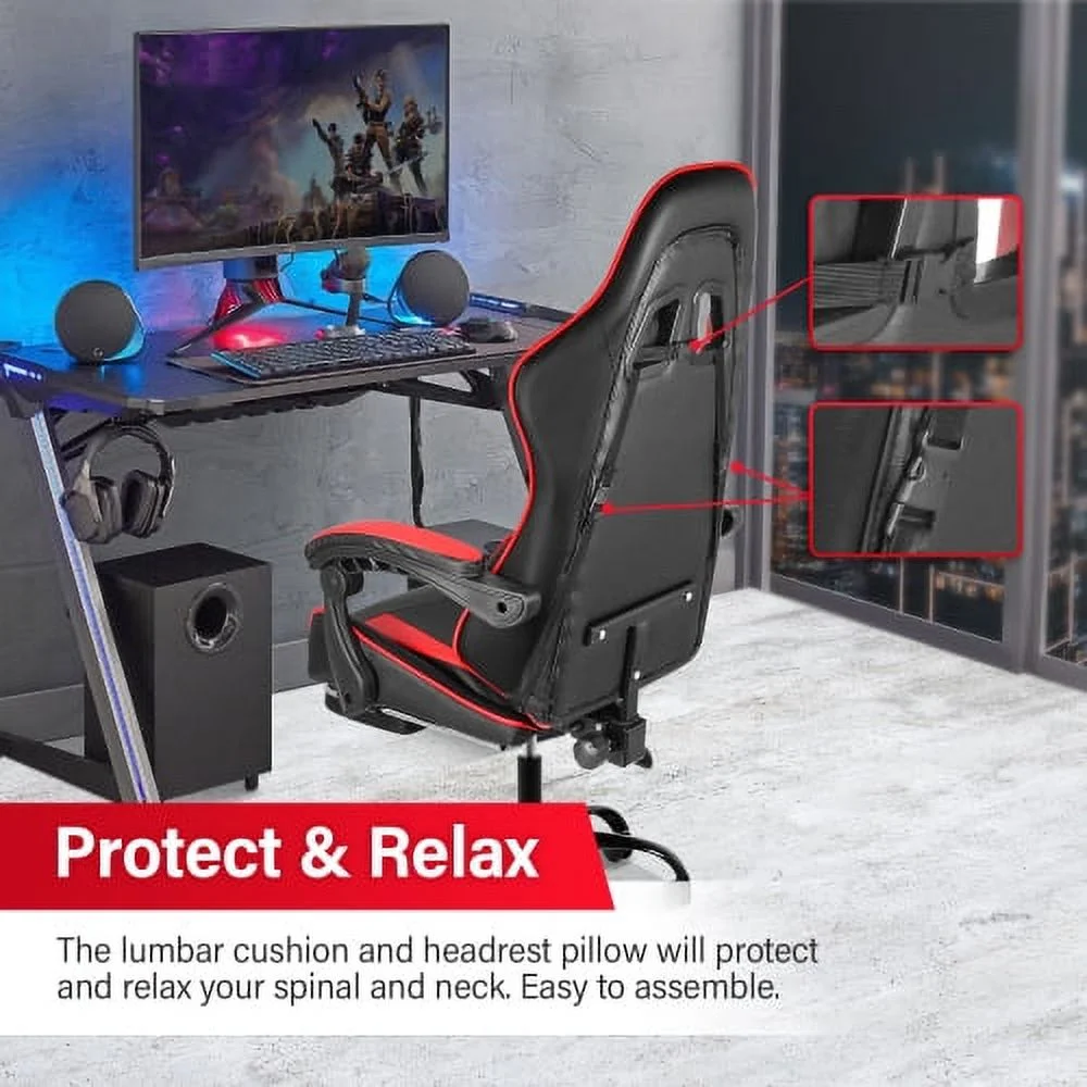 DremFaryoyo Racing Video Backrest and Seat Height Recliner Gaming Office High Back Computer Ergonomic Adjustable Swivel Chair  Without footrest  Black - Curated Treasures Market