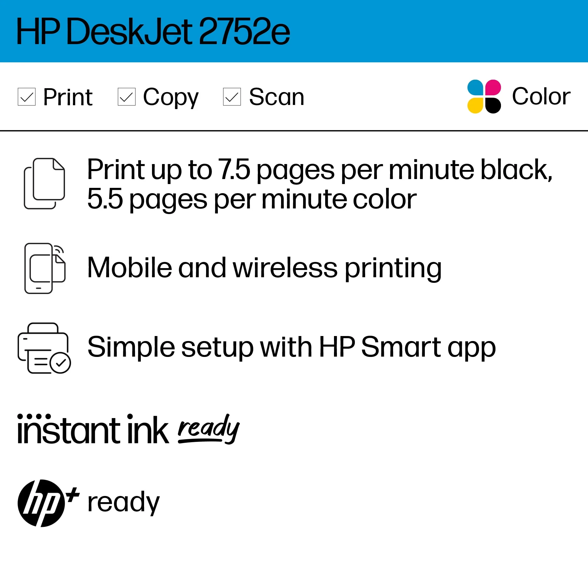 HP DeskJet 2752e All-in-One Wireless Color Inkjet Printer with 3 Months Free Ink Included with HP+