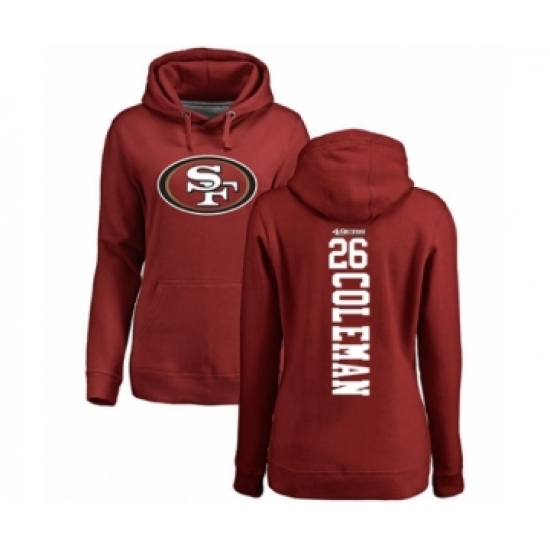 Football Women's San Francisco 49ers #26 Tevin Coleman Red Backer Pullover Hoodie