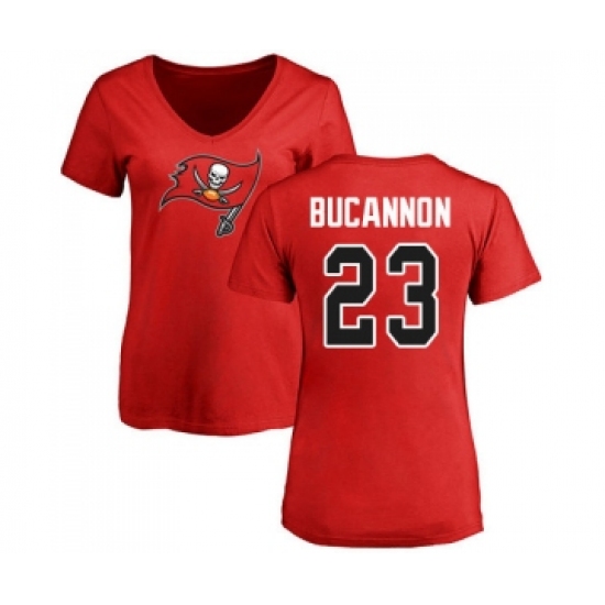 Football Women's Tampa Bay Buccaneers #23 Deone Bucannon Red Name & Number Logo T-Shirt