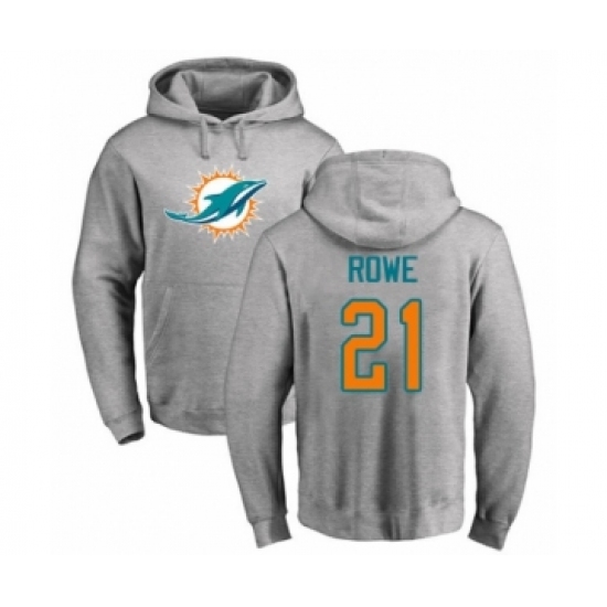 Football Miami Dolphins #21 Eric Rowe Ash Name & Number Logo Pullover Hoodie