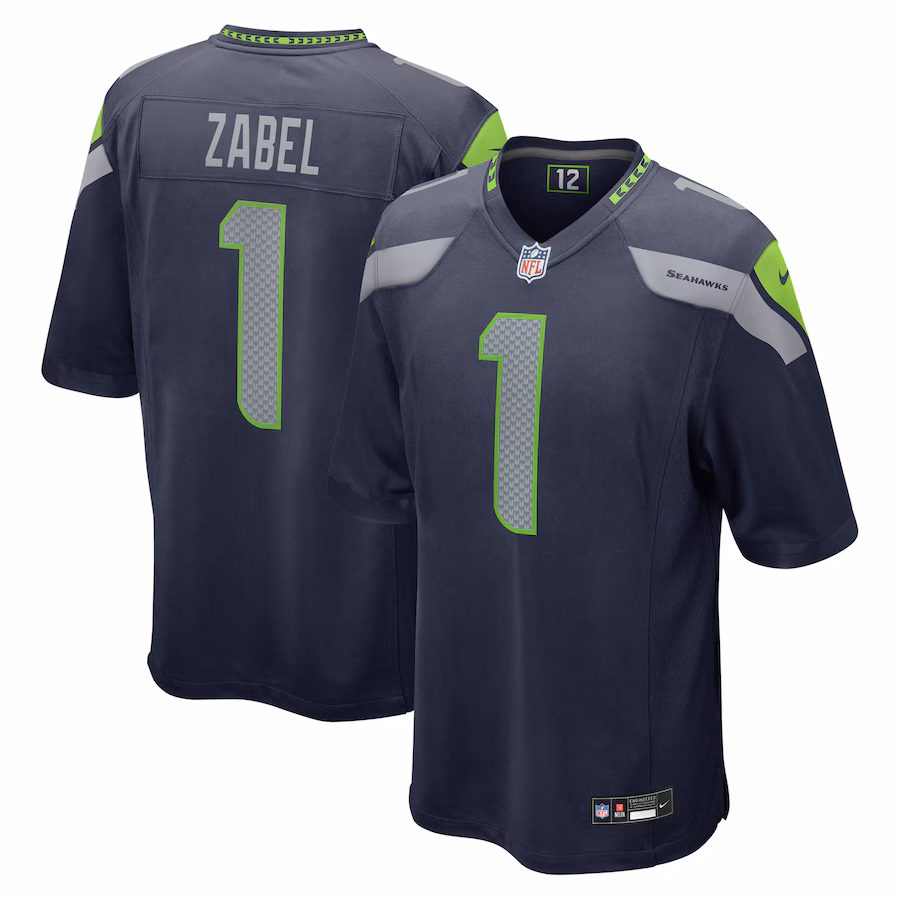 Men's Seattle Seahawks Grey Zabel Nike College Navy 2025 NFL Draft First Round Pick Game Jersey