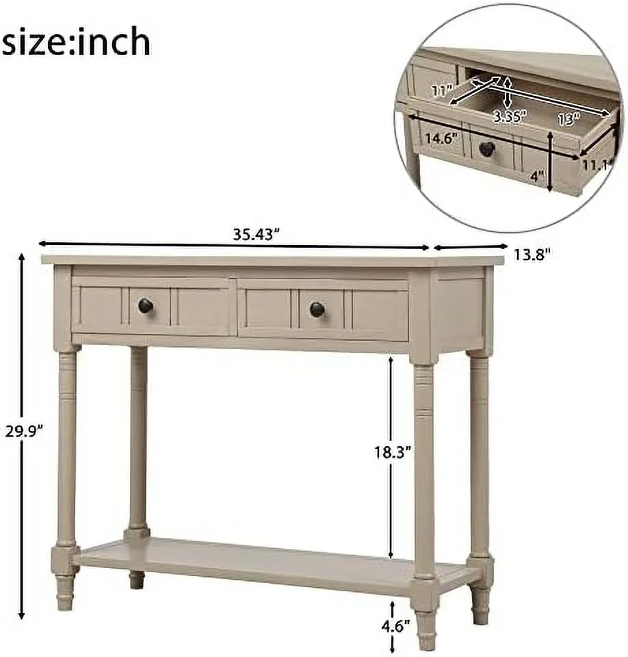 JYHOME Wood Sofa Table Console Table Entryway Table Traditional Design with Two Drawers and Bottom  for Living Room Hallway Dining Room Retro Blue - Curated Treasures Market