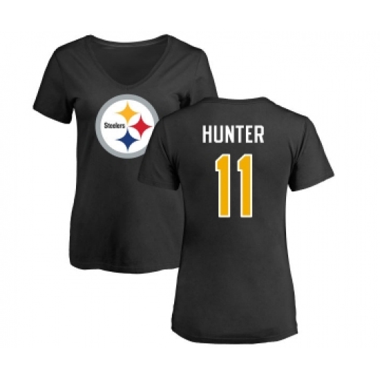Football Women's Pittsburgh Steelers #11 Justin Hunter Black Name & Number Logo Slim Fit T-Shirt