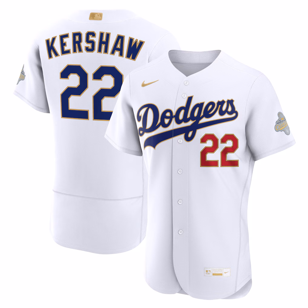 Men's Los Angeles Dodgers Clayton Kershaw Nike White 2026 Gold Collection Authentic Jersey