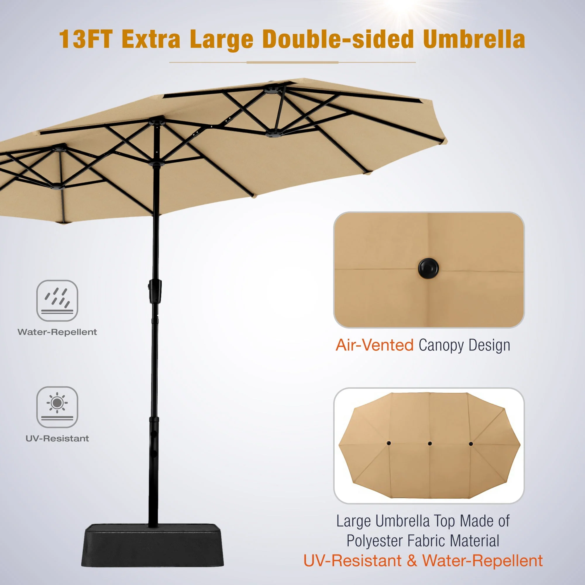 Sophia & William 8 Pieces Outdoor Patio Dining Set with 13 ft Navy Umbrella, Rattan Chairs & Metal Table for 6