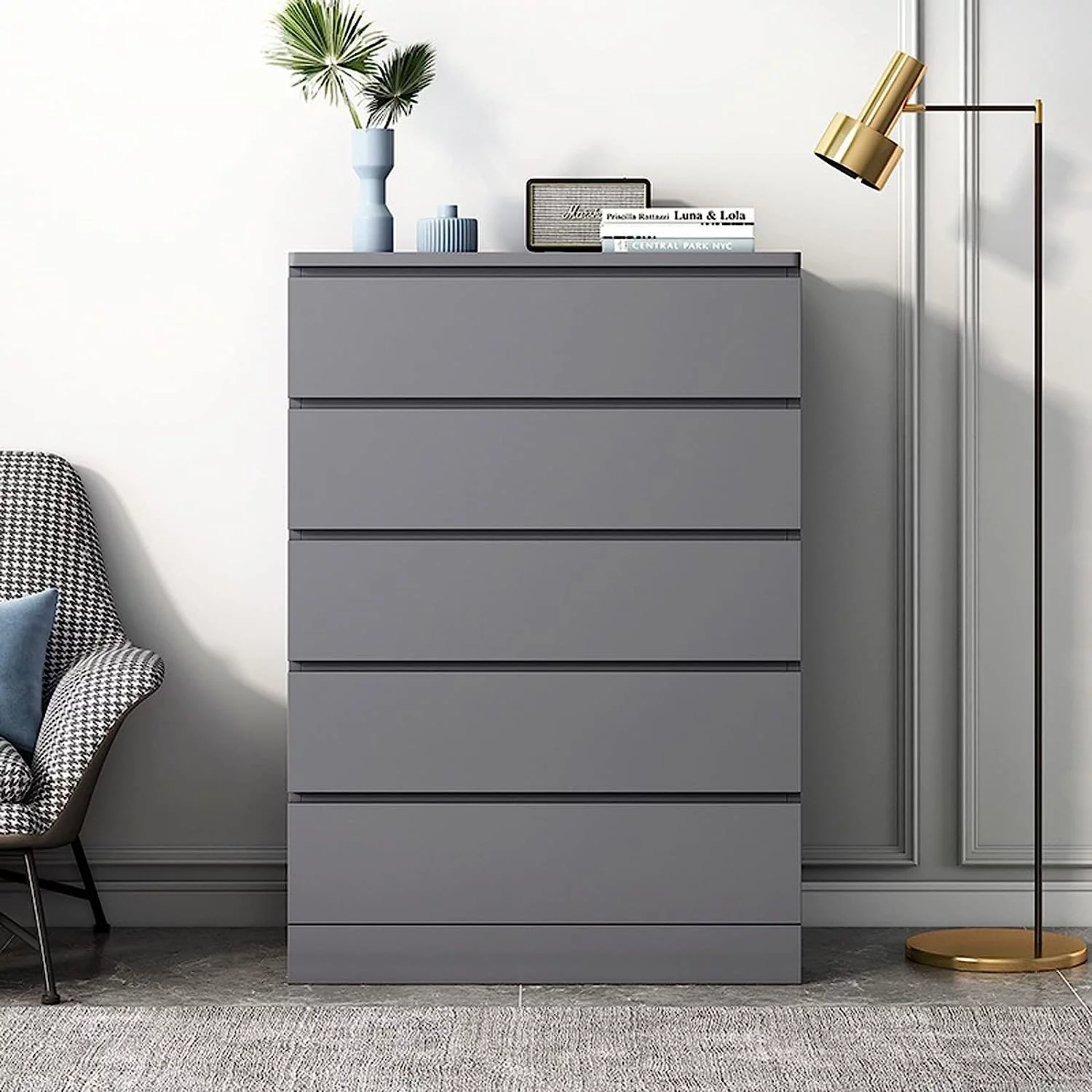 VENZITORY 5 Drawer Dresser Storage Dresser  Modern Dresser for Bedroom  23.6 W*15.7 D*42.9 H  Nursery Dresser Organizer Nightstand  Wide Chest of Drawers for Living Room  B