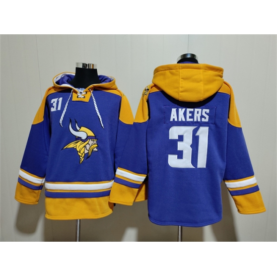 Men's Minnesota Vikings #31 Cam Akers Purple Yellow Ageless Must-Have Lace-Up Pullover Hoodie