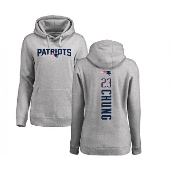 Football Women's New England Patriots #23 Patrick Chung Ash Backer Pullover Hoodie