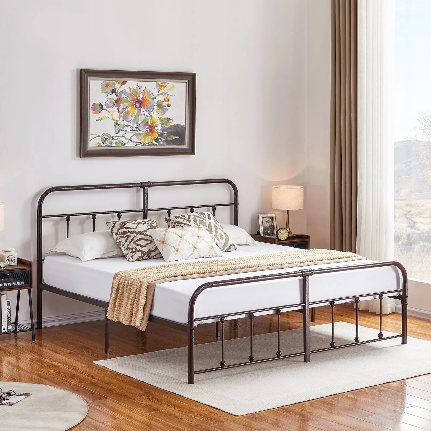 VECELO Queen Size Metal Bed Frame with Headboard and Footboard, Mattress Foundation Heavy Duty Steel Platform Bed, Black