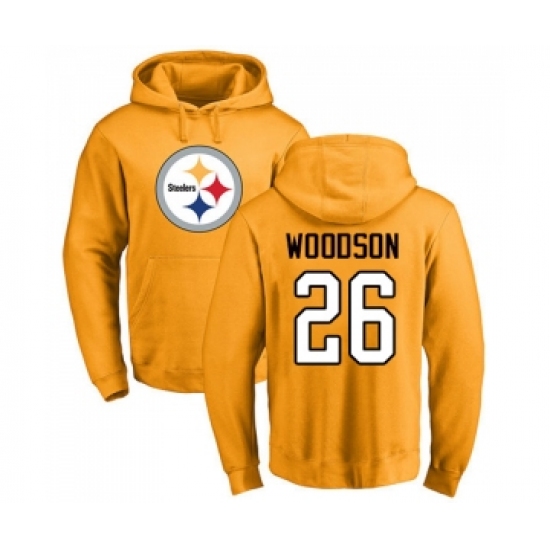 Football Pittsburgh Steelers #26 Rod Woodson Gold Name & Number Logo Pullover Hoodie