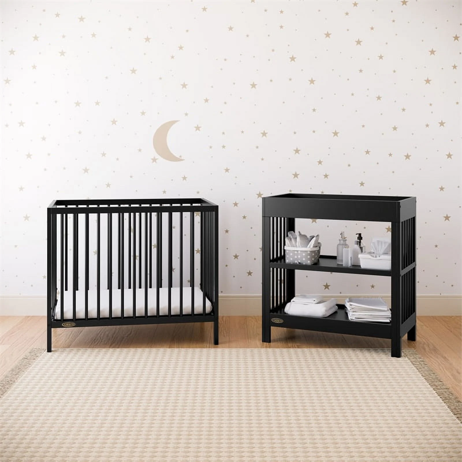 Graco Teddi 4-in-1 Convertible Mini Baby Crib with Mattress, Black - Curated Treasures Market
